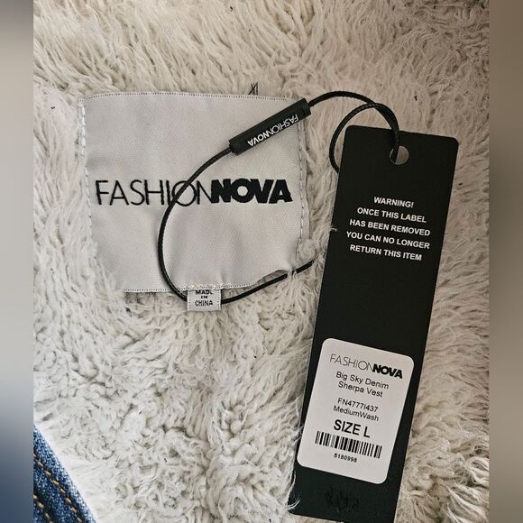Fashion Nova "Big Sky Denim" Sherpa Lined Button-up Denim Vest Size L NEW - Picture 6 of 7